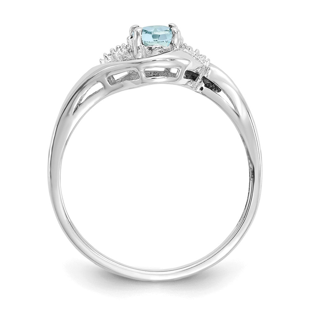 14K Weißgold Ring mit Aquamarin und echten Diamanten