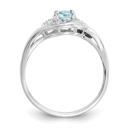 14K Weißgold Ring mit Aquamarin und echten Diamanten