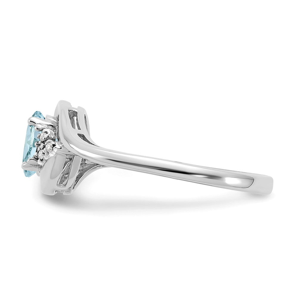 14K Weißgold Ring mit Aquamarin und echten Diamanten
