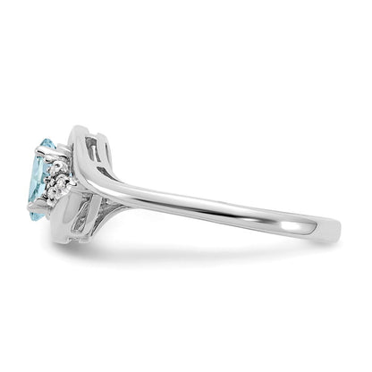 14K Weißgold Ring mit Aquamarin und echten Diamanten