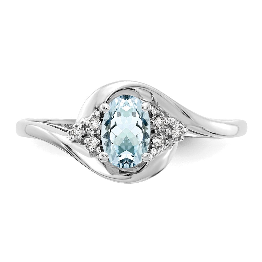 14K Weißgold Ring mit Aquamarin und echten Diamanten