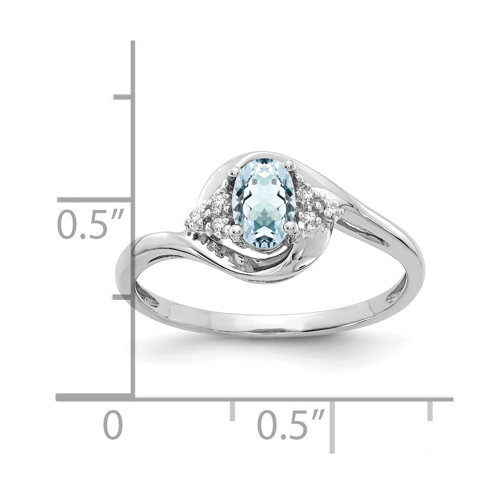 14K Weißgold Ring mit Aquamarin und echten Diamanten