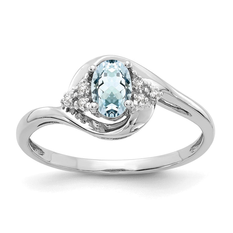 14K Weißgold Ring mit Aquamarin und echten Diamanten
