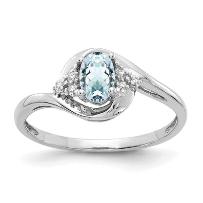 14K Weißgold Ring mit Aquamarin und echten Diamanten
