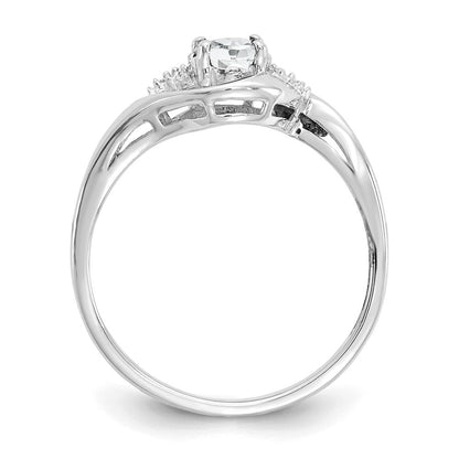 14K Weißgold Ring mit Topas und echten Diamanten