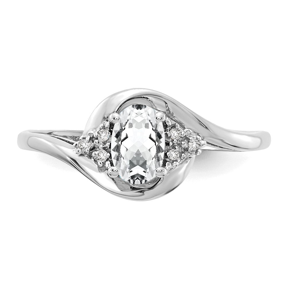 14K Weißgold Ring mit Topas und echten Diamanten
