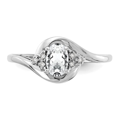 14K Weißgold Ring mit Topas und echten Diamanten