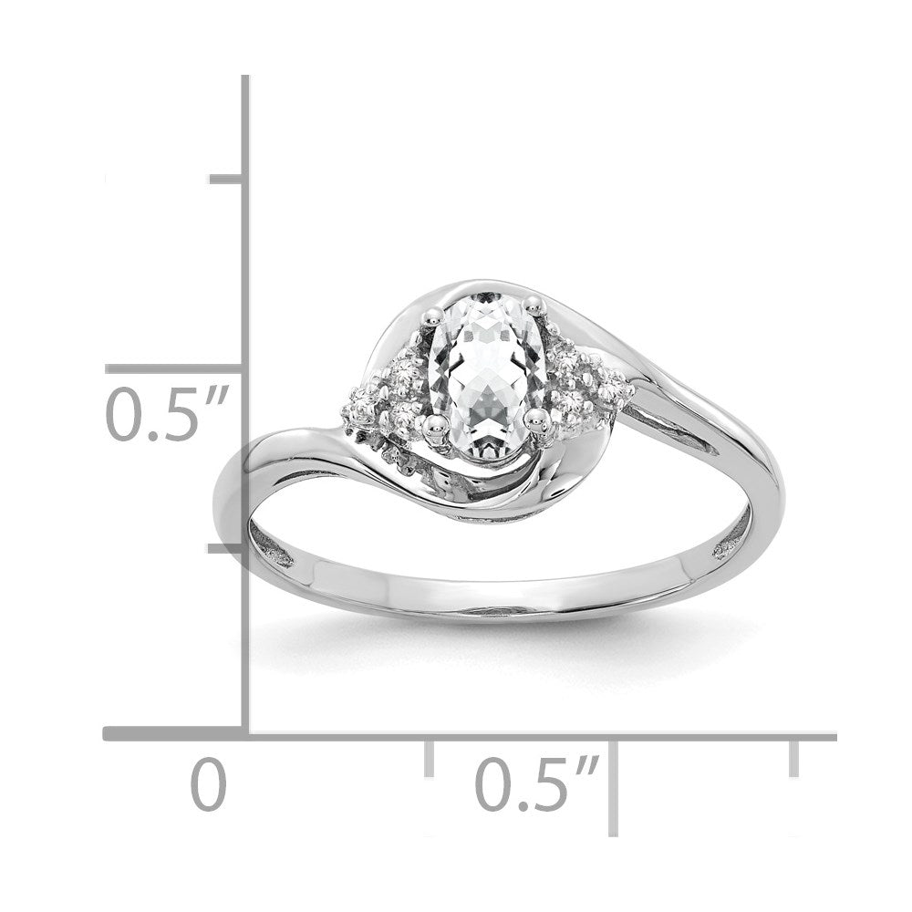 14K Weißgold Ring mit Topas und echten Diamanten