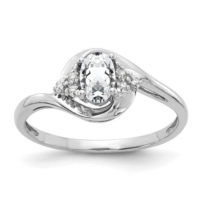 14K Weißgold Ring mit Topas und echten Diamanten