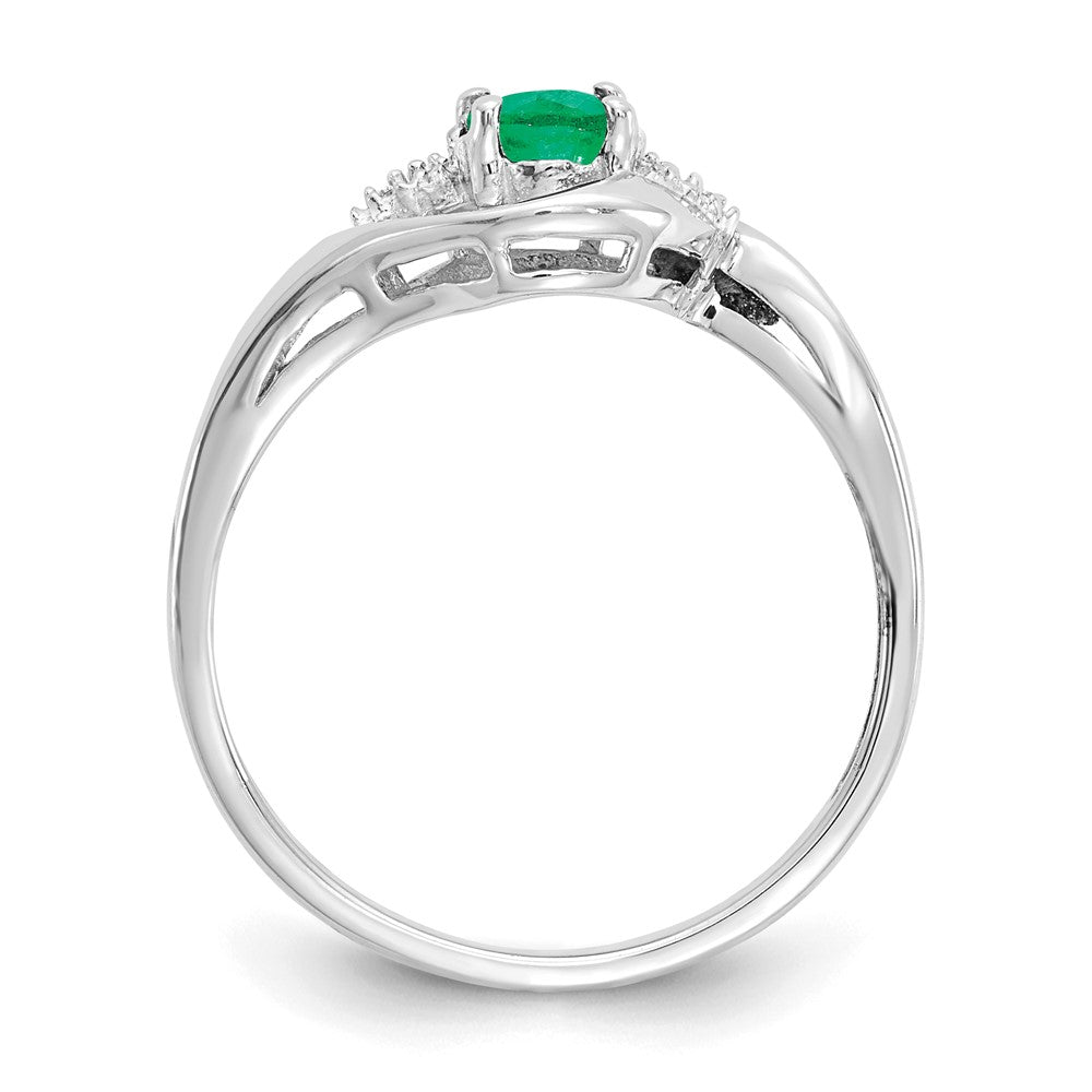 14K Weißgold Ring mit Smaragd und echtem Diamant
