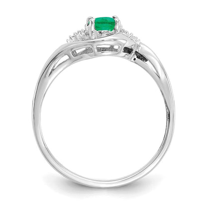 14K Weißgold Ring mit Smaragd und echtem Diamant