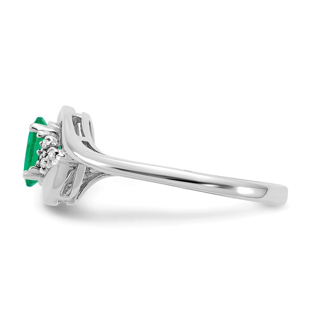 14K Weißgold Ring mit Smaragd und echtem Diamant