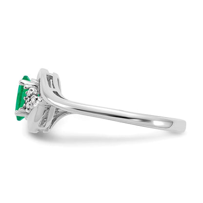 14K Weißgold Ring mit Smaragd und echtem Diamant