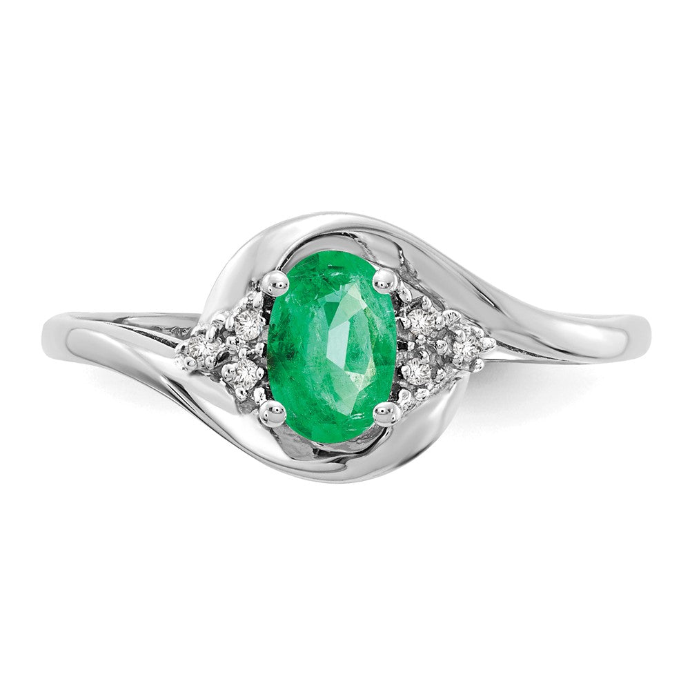 14K Weißgold Ring mit Smaragd und echtem Diamant