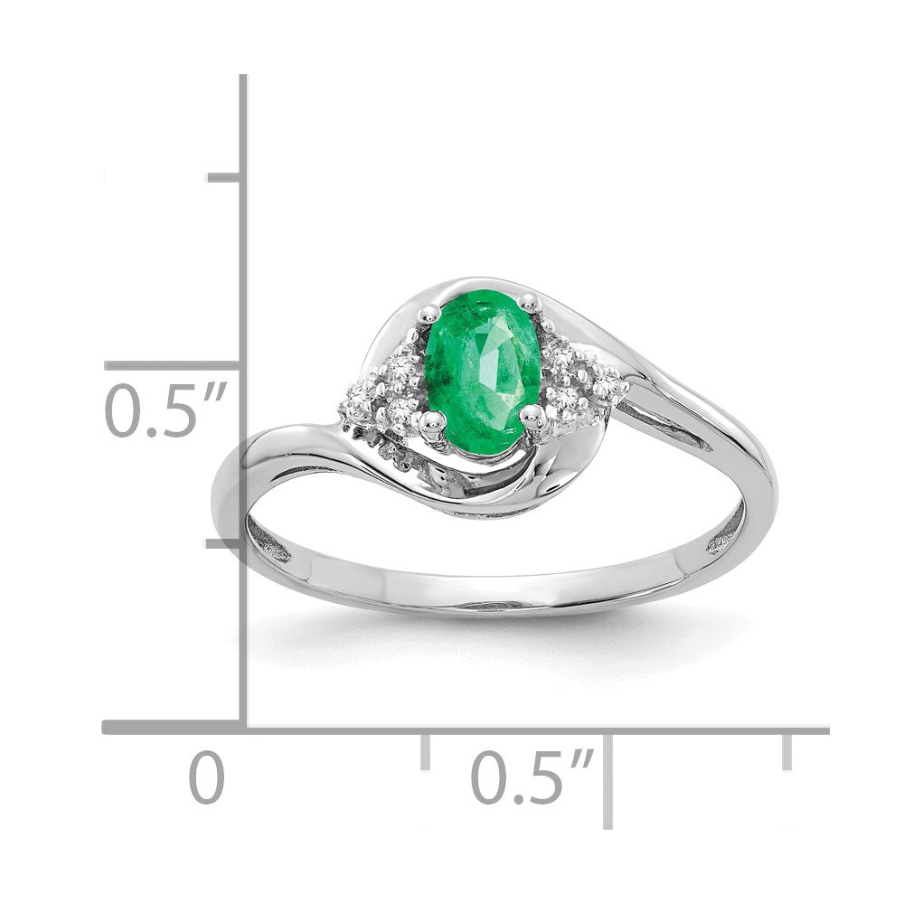 14K Weißgold Ring mit Smaragd und echtem Diamant