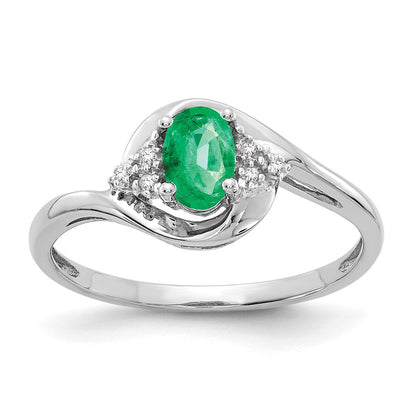 14K Weißgold Ring mit Smaragd und echtem Diamant
