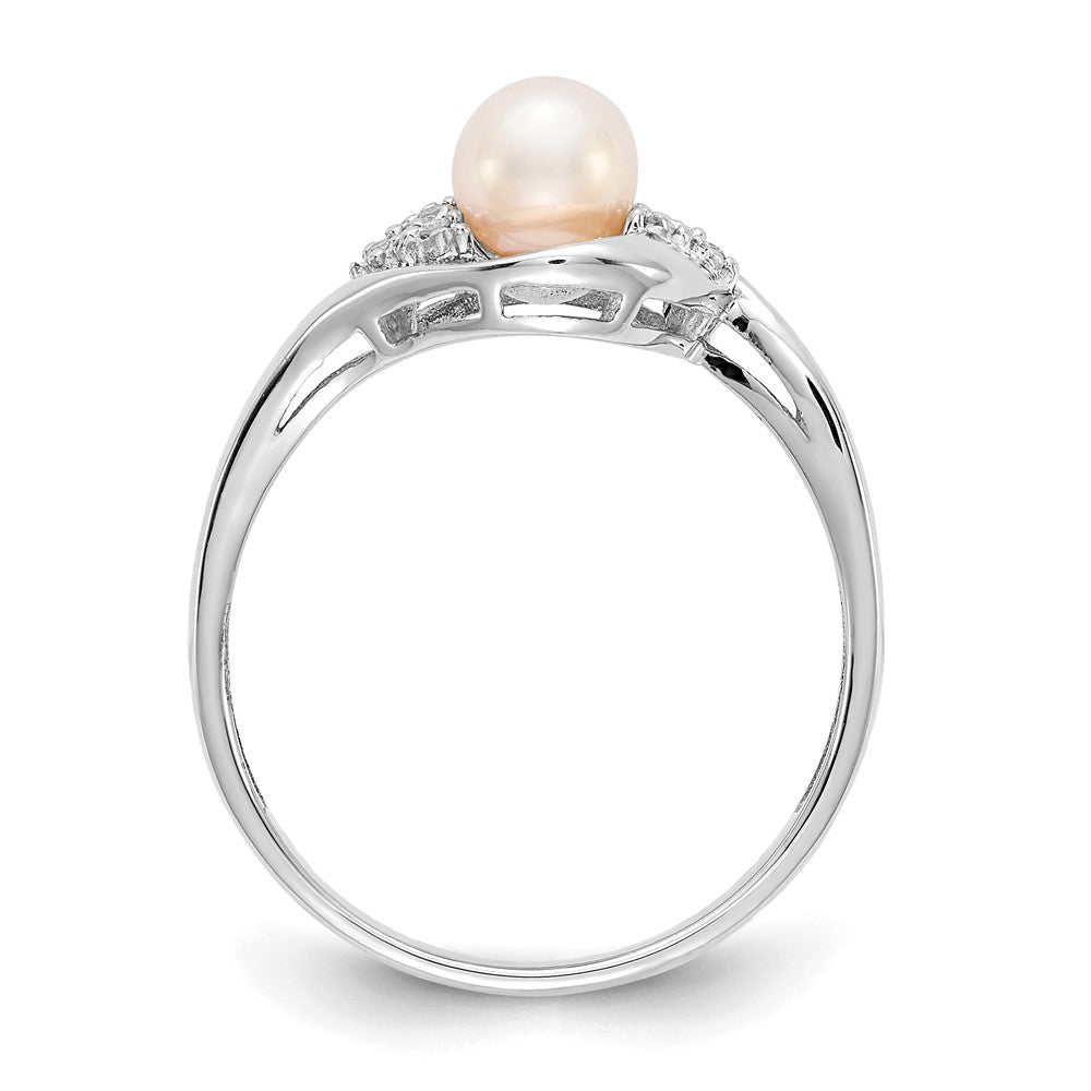 14K Weißgold Ring mit Süßwasser-Zuchtperle und echten Diamanten