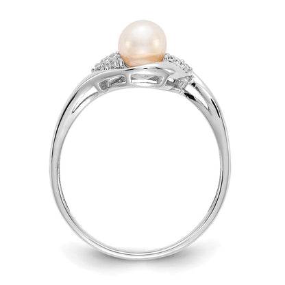 14K Weißgold Ring mit Süßwasser-Zuchtperle und echten Diamanten