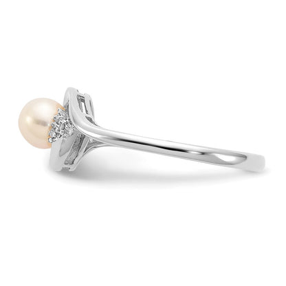 14K Weißgold Ring mit Süßwasser-Zuchtperle und echten Diamanten