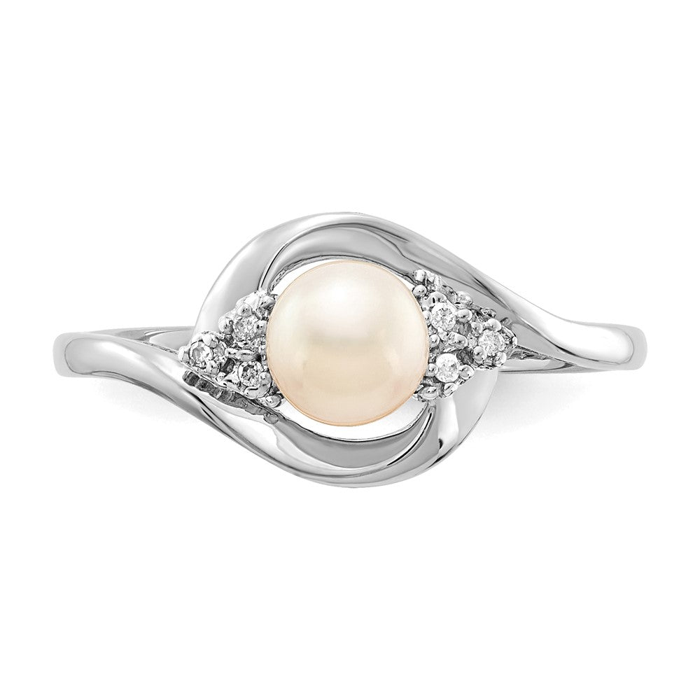 14K Weißgold Ring mit Süßwasser-Zuchtperle und echten Diamanten