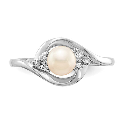 14K Weißgold Ring mit Süßwasser-Zuchtperle und echten Diamanten