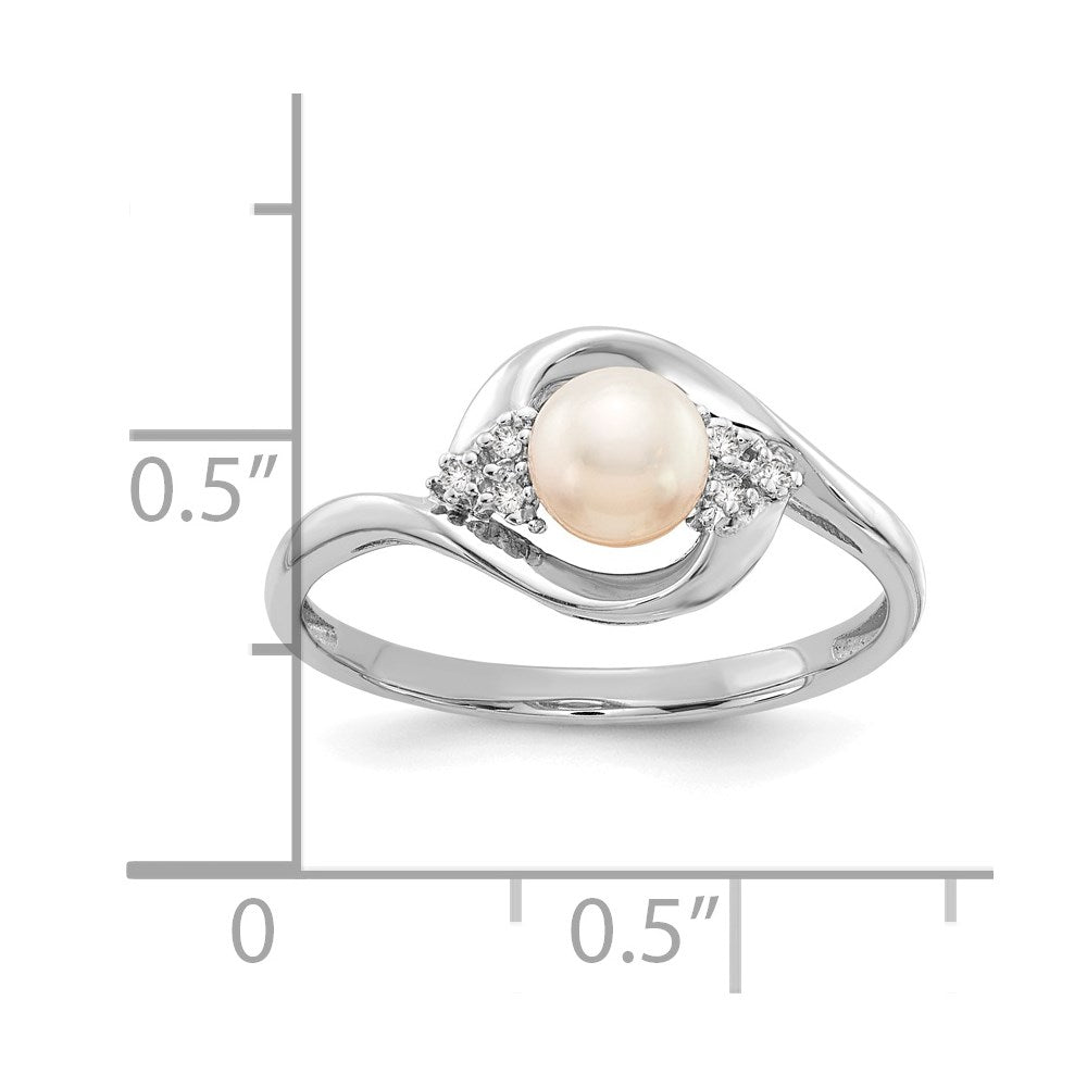 14K Weißgold Ring mit Süßwasser-Zuchtperle und echten Diamanten