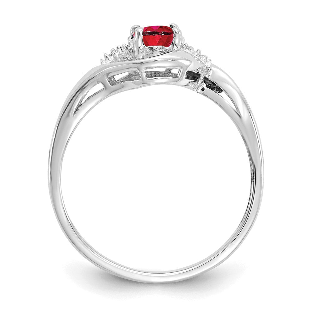 14K Weißgold Ring mit Rubin und echten Diamanten