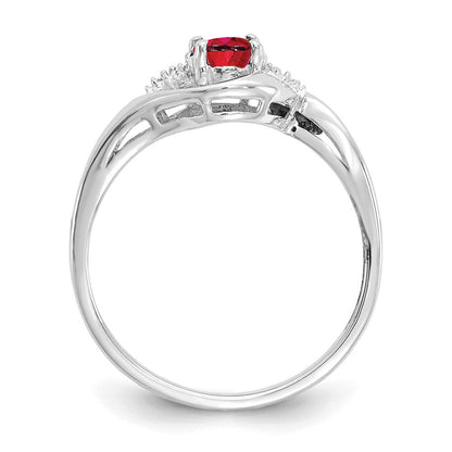 14K Weißgold Ring mit Rubin und echten Diamanten