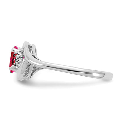 14K Weißgold Ring mit Rubin und echten Diamanten
