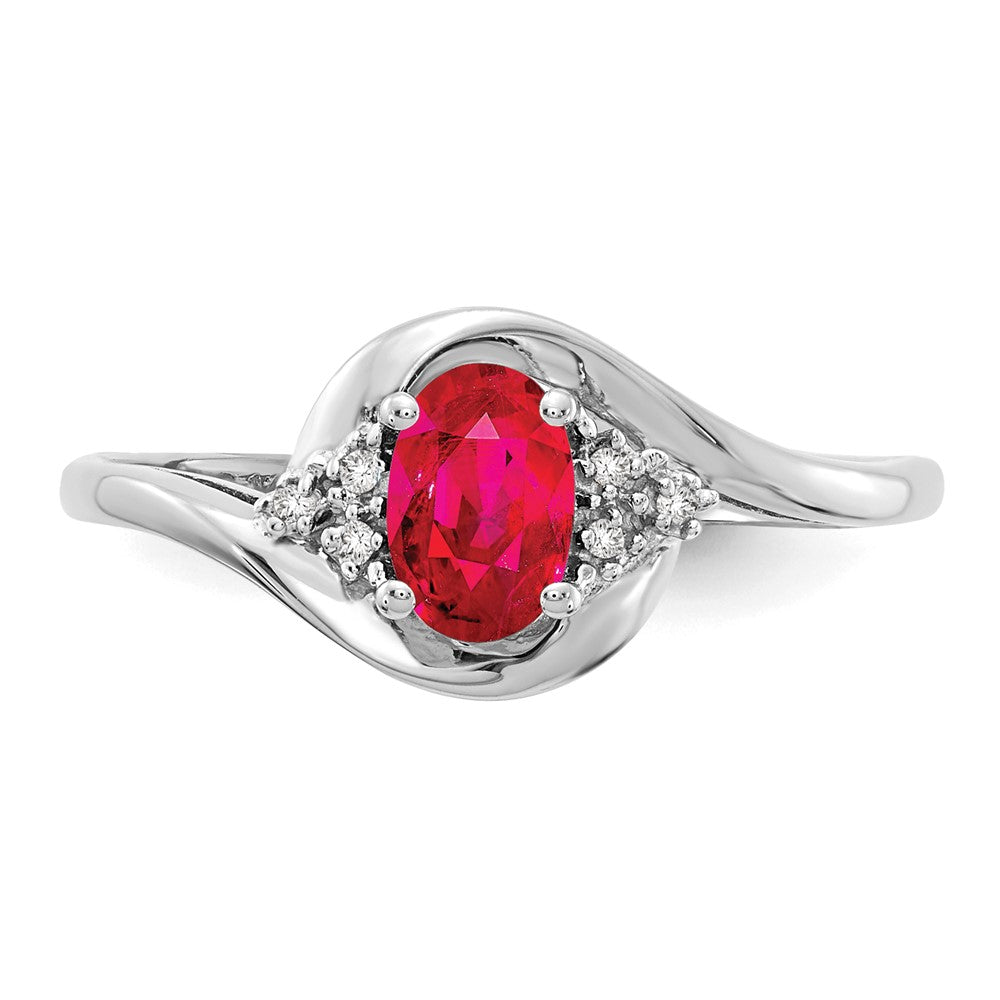 14K Weißgold Ring mit Rubin und echten Diamanten
