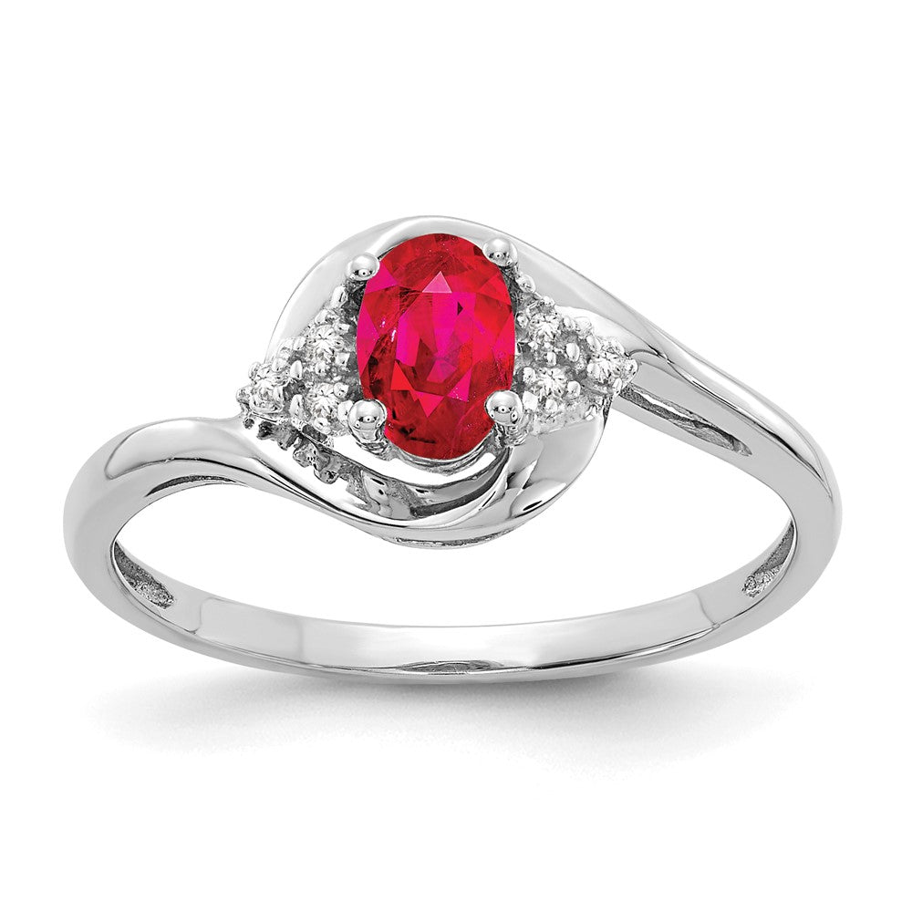 14K Weißgold Ring mit Rubin und echten Diamanten