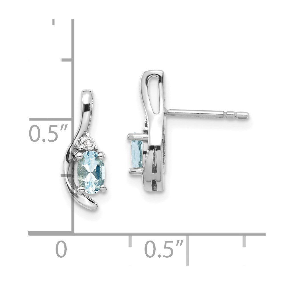 14K Weißgold Ohrstecker mit Aquamarin und Diamant