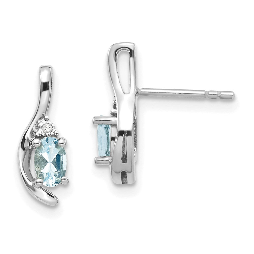 14K Weißgold Ohrstecker mit Aquamarin und Diamant