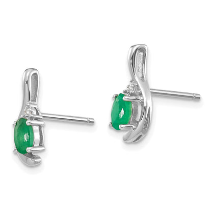 14K Weißgold Smaragd- und Diamant-Ohrstecker