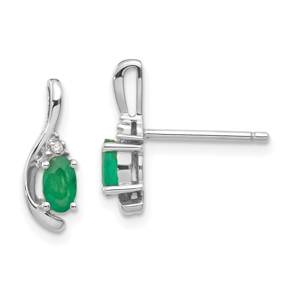 14K Weißgold Smaragd- und Diamant-Ohrstecker