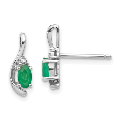 14K Weißgold Smaragd- und Diamant-Ohrstecker