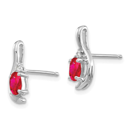14K Weißgold Ohrstecker mit Rubin und Diamant