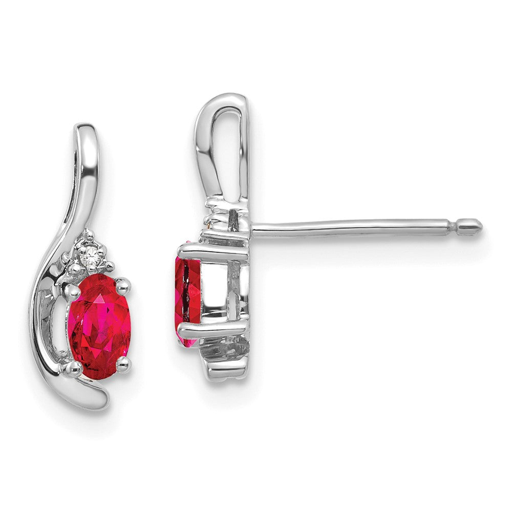 14K Weißgold Ohrstecker mit Rubin und Diamant