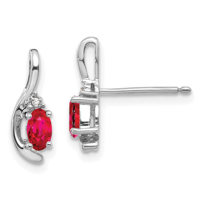 14K Weißgold Ohrstecker mit Rubin und Diamant