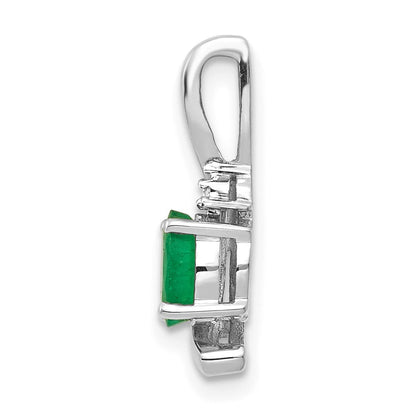 14K Weißgold Smaragd- und Diamant-Anhänger