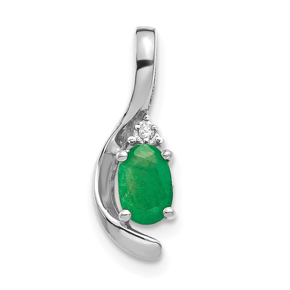 14K Weißgold Smaragd- und Diamant-Anhänger
