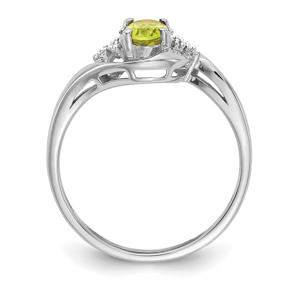 14K Weißgold Ring mit Peridot und echten Diamanten