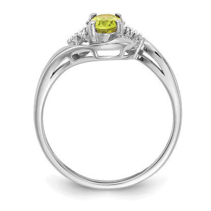 14K Weißgold Ring mit Peridot und echten Diamanten