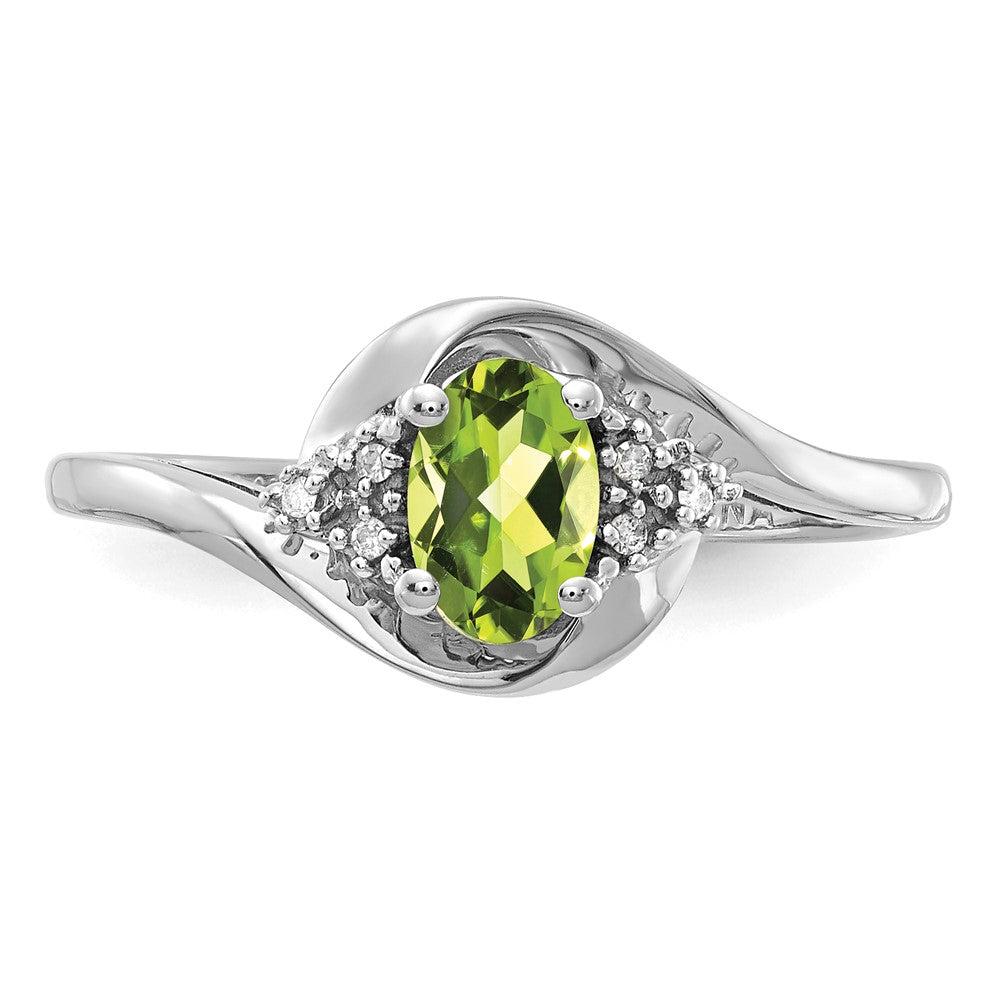 14K Weißgold Ring mit Peridot und echten Diamanten