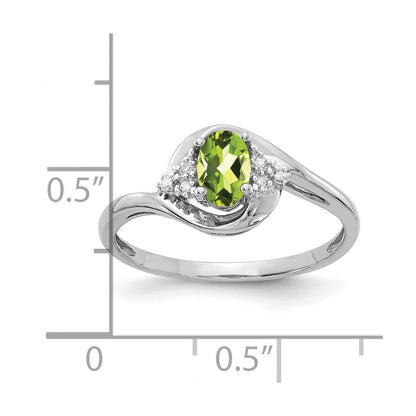 14K Weißgold Ring mit Peridot und echten Diamanten