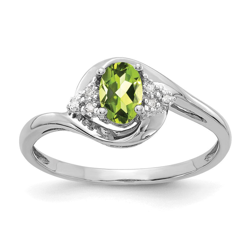 14K Weißgold Ring mit Peridot und echten Diamanten