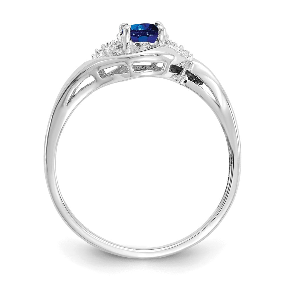 14K Weißgold Ring mit Saphir und echtem Diamant