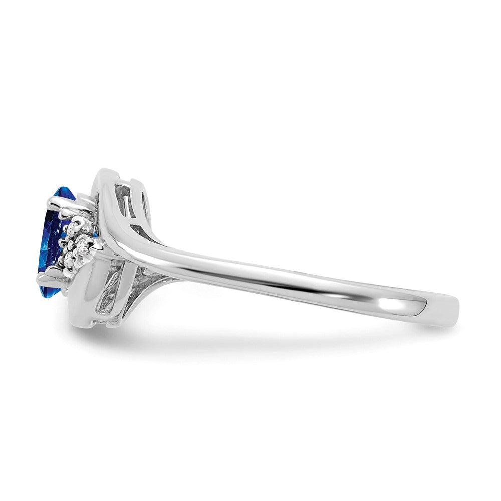 14K Weißgold Ring mit Saphir und echtem Diamant