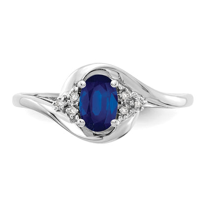 14K Weißgold Ring mit Saphir und echtem Diamant