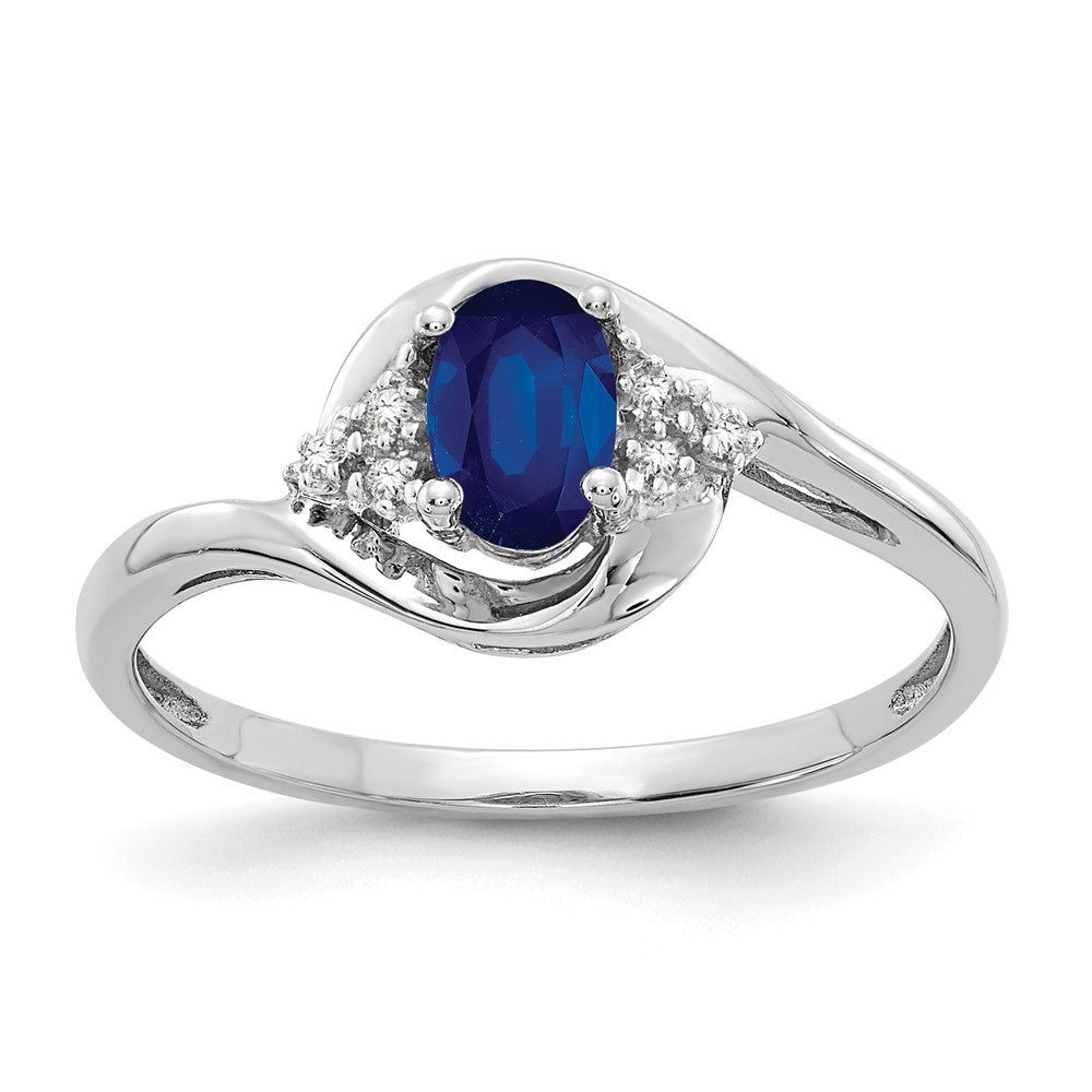 14K Weißgold Ring mit Saphir und echtem Diamant